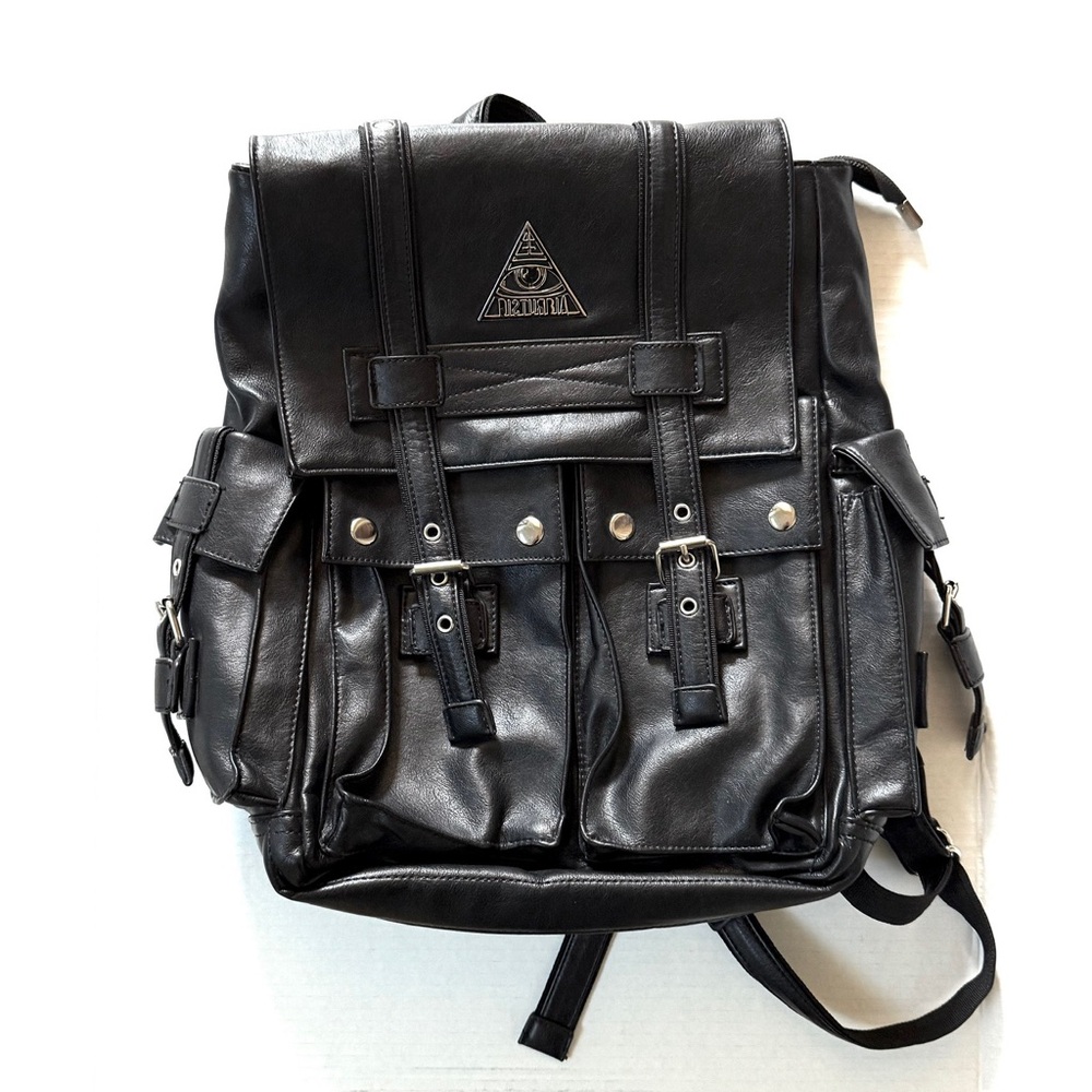 Disturbia Black Vegan Faux Leather Bag Backpack Mall Goth Punk Metal Pockets